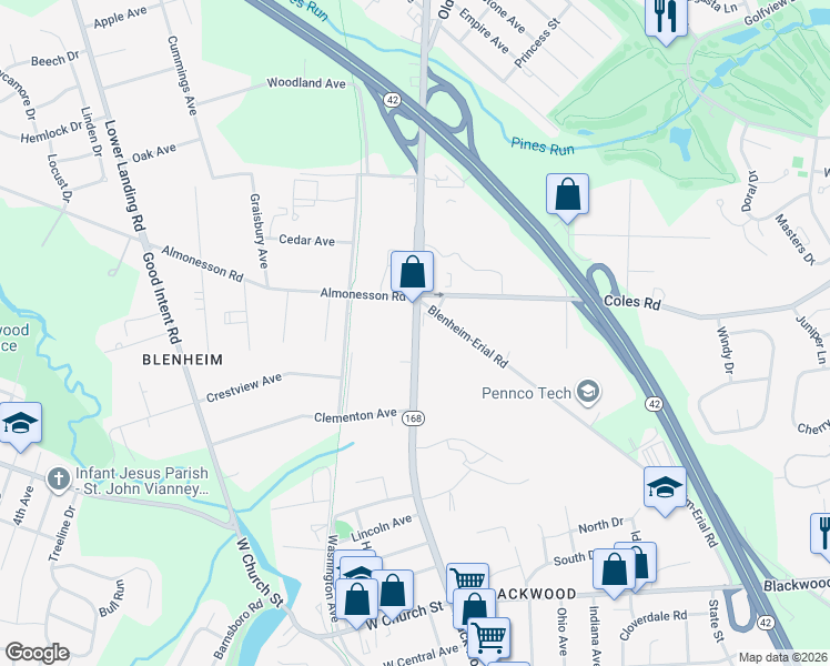 map of restaurants, bars, coffee shops, grocery stores, and more near 612 North Black Horse Pike in Gloucester Township