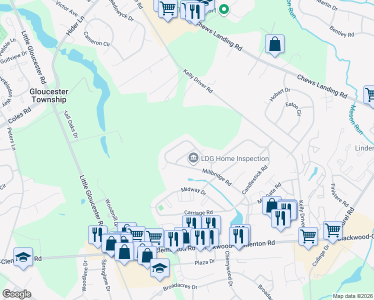 map of restaurants, bars, coffee shops, grocery stores, and more near 9 Mystic Road in Clementon