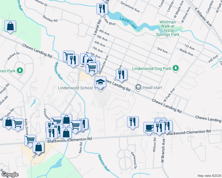 map of restaurants, bars, coffee shops, grocery stores, and more near 500 Chews Landing Road in Lindenwold