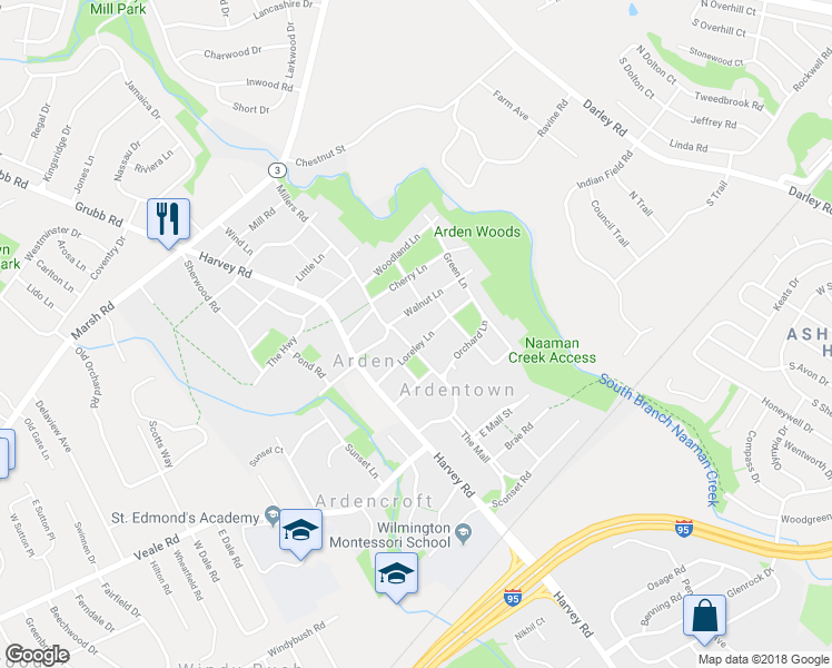 map of restaurants, bars, coffee shops, grocery stores, and more near 2303 Loreley Lane in Wilmington