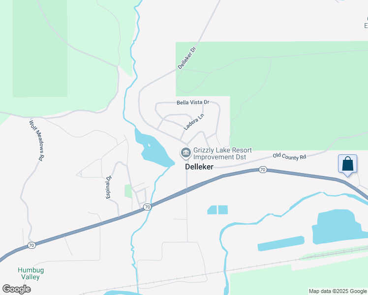 map of restaurants, bars, coffee shops, grocery stores, and more near 215 Delleker Drive in Portola