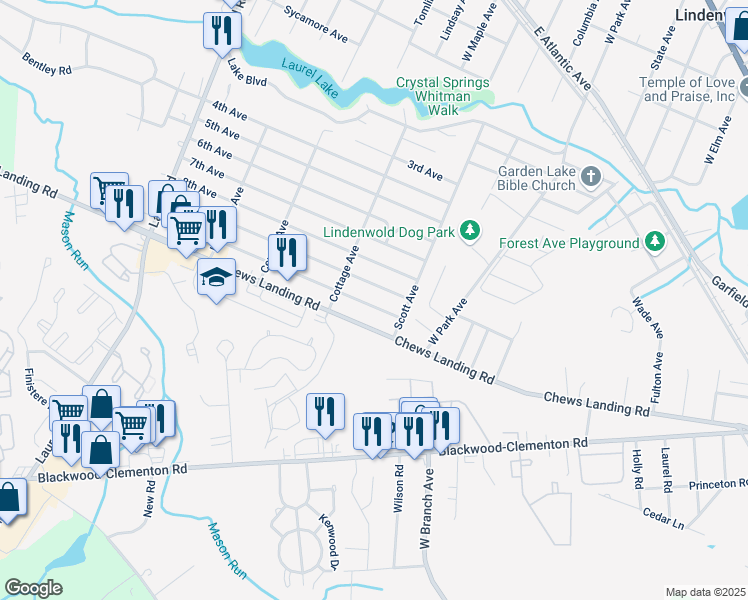 map of restaurants, bars, coffee shops, grocery stores, and more near 329 10th Avenue in Lindenwold