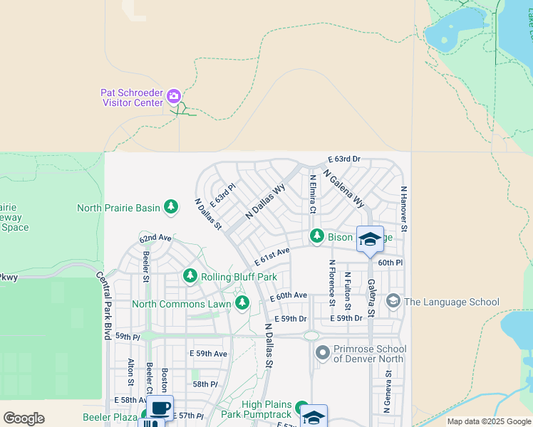 map of restaurants, bars, coffee shops, grocery stores, and more near East 64th Avenue in Denver
