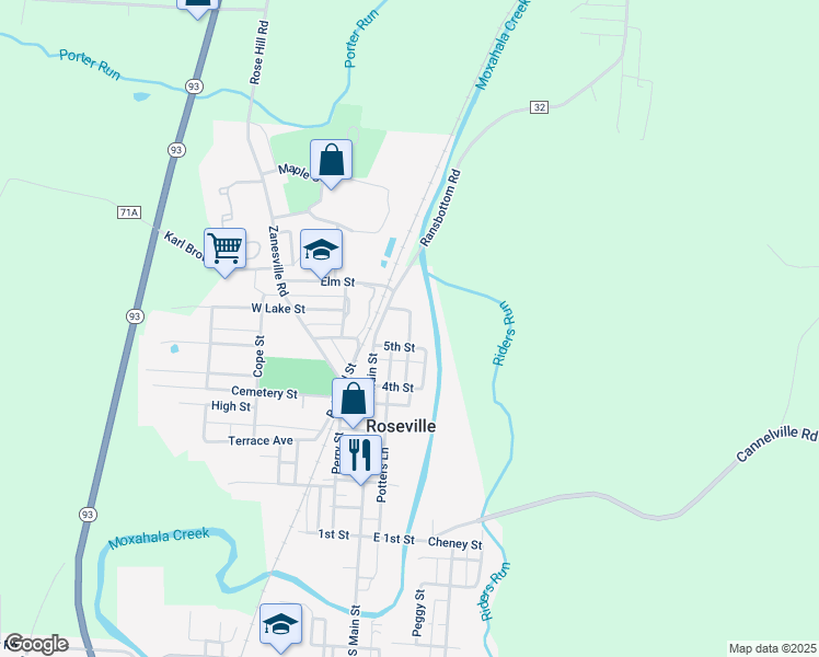 map of restaurants, bars, coffee shops, grocery stores, and more near 289 Washington Street in Roseville