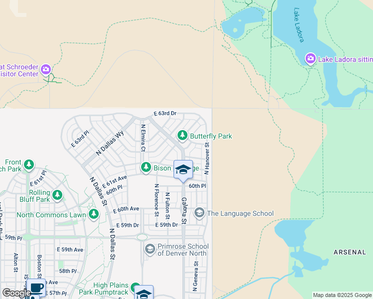 map of restaurants, bars, coffee shops, grocery stores, and more near 6262 Galena Street in Denver