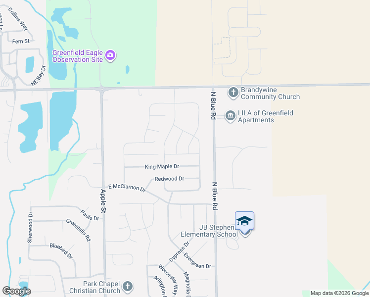 map of restaurants, bars, coffee shops, grocery stores, and more near 1364 King Maple Drive in Greenfield