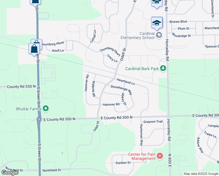 map of restaurants, bars, coffee shops, grocery stores, and more near 615 Stonehenge Way in Brownsburg