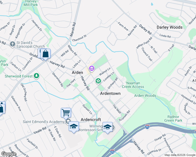 map of restaurants, bars, coffee shops, grocery stores, and more near 2303 Loreley Lane in Wilmington