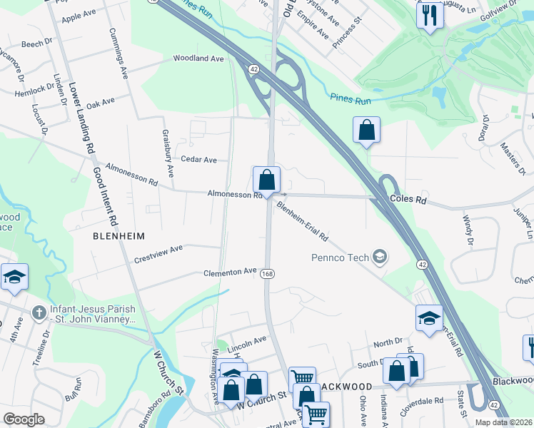 map of restaurants, bars, coffee shops, grocery stores, and more near 612 North Black Horse Pike in Gloucester Township