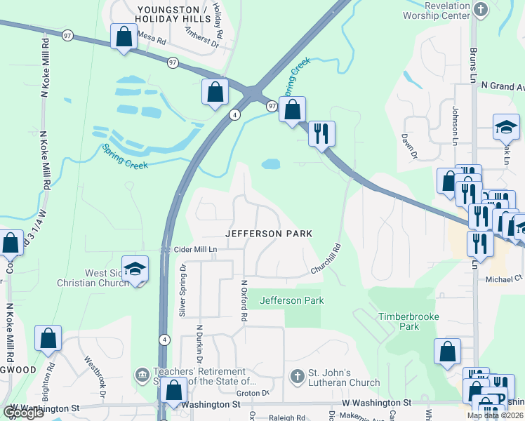 map of restaurants, bars, coffee shops, grocery stores, and more near in Springfield