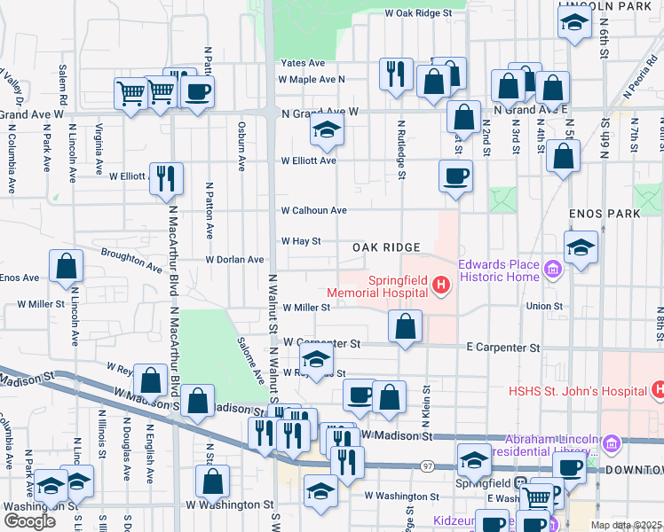 map of restaurants, bars, coffee shops, grocery stores, and more near 514 West Herndon Street in Springfield
