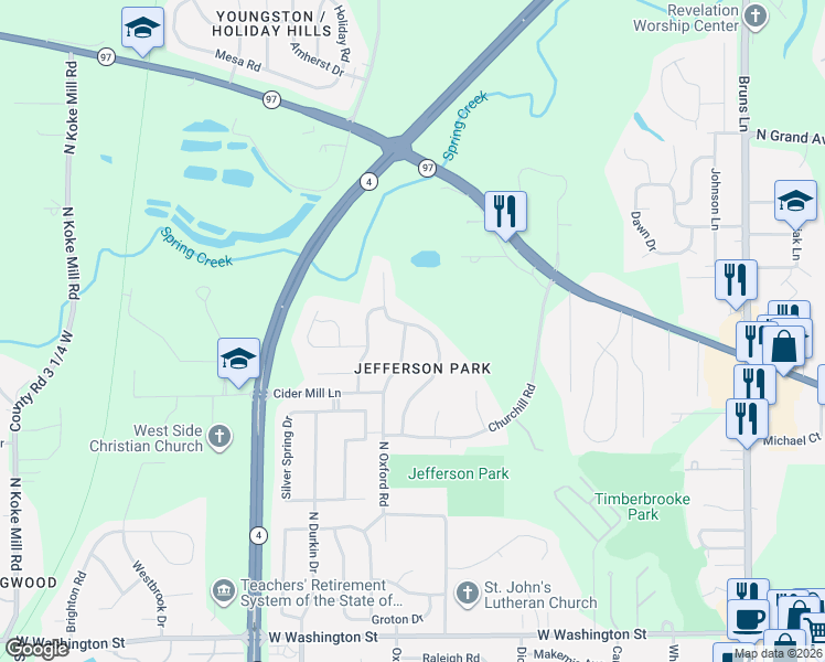 map of restaurants, bars, coffee shops, grocery stores, and more near in Springfield