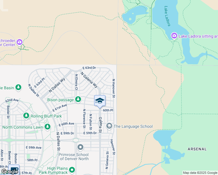 map of restaurants, bars, coffee shops, grocery stores, and more near 10352 East 63rd Avenue in Denver