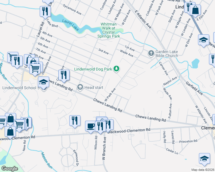 map of restaurants, bars, coffee shops, grocery stores, and more near 15 Wright Avenue in Lindenwold