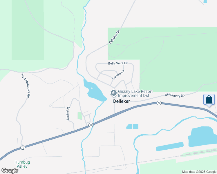 map of restaurants, bars, coffee shops, grocery stores, and more near 215 Delleker Drive in Portola