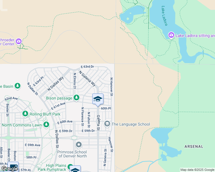 map of restaurants, bars, coffee shops, grocery stores, and more near 10352 East 63rd Avenue in Denver
