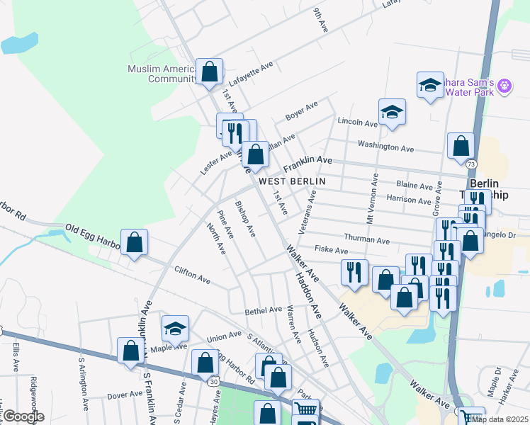map of restaurants, bars, coffee shops, grocery stores, and more near 177 Haddon Avenue in West Berlin