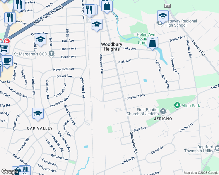map of restaurants, bars, coffee shops, grocery stores, and more near 608 Brooklawn Avenue in Woodbury Heights