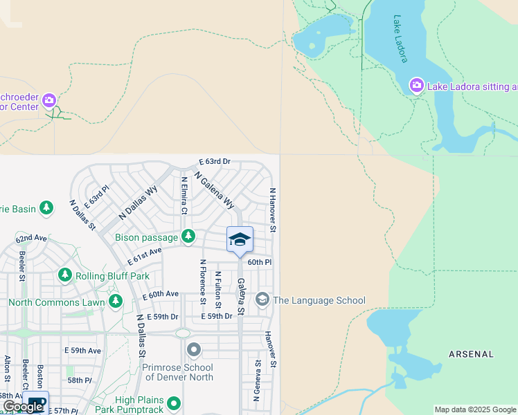 map of restaurants, bars, coffee shops, grocery stores, and more near 10302 East 63rd Avenue in Denver