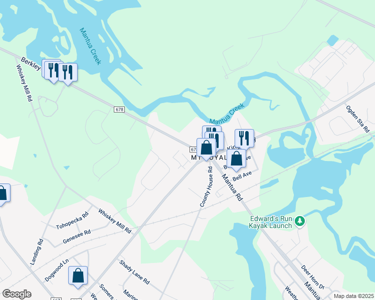 map of restaurants, bars, coffee shops, grocery stores, and more near 157 Kings Highway in Mount Royal