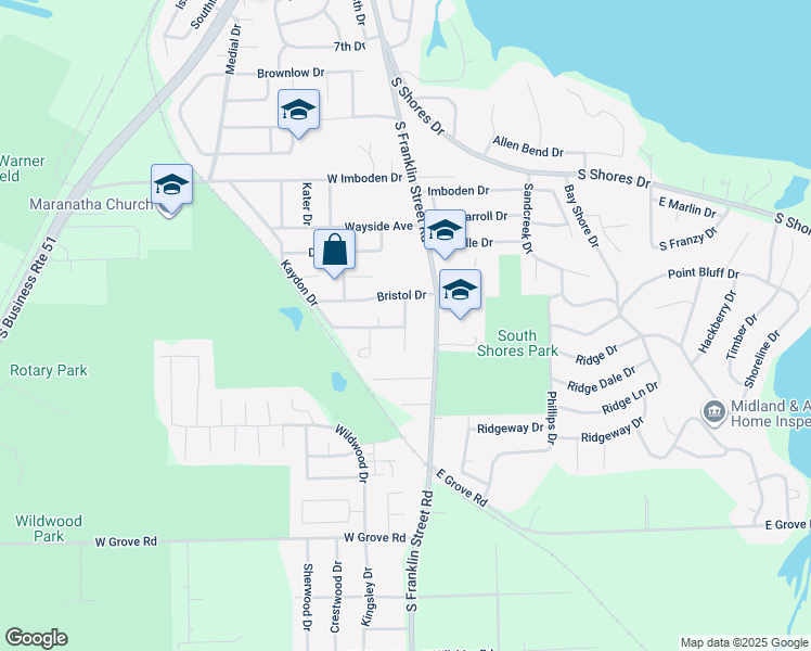 map of restaurants, bars, coffee shops, grocery stores, and more near 2523 South Franklin Street Road in Decatur
