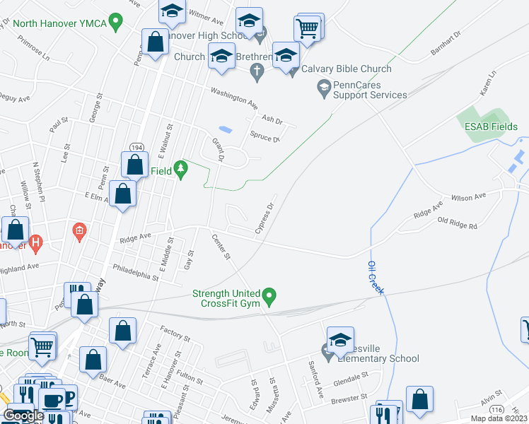 map of restaurants, bars, coffee shops, grocery stores, and more near 675 Cypress Drive in Hanover