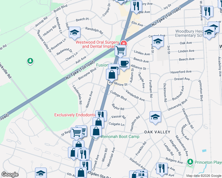 map of restaurants, bars, coffee shops, grocery stores, and more near 412 College Boulevard in Wenonah