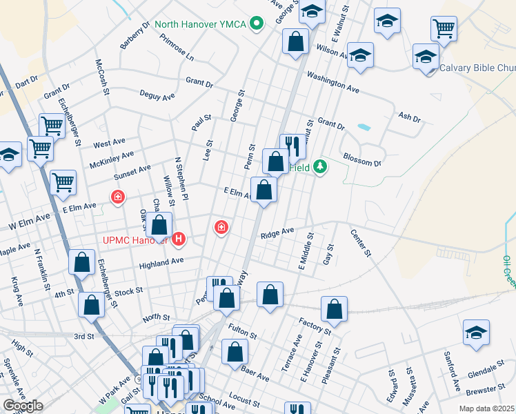 map of restaurants, bars, coffee shops, grocery stores, and more near 640 Broadway in Hanover