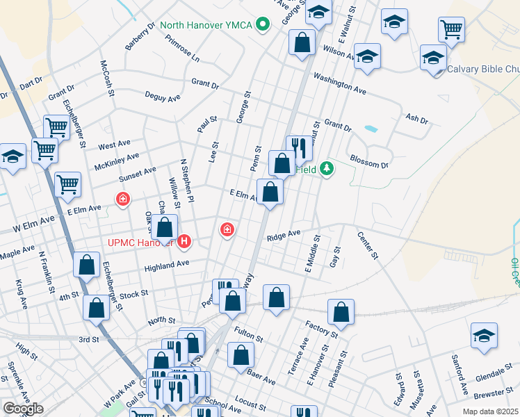 map of restaurants, bars, coffee shops, grocery stores, and more near 640 Broadway in Hanover
