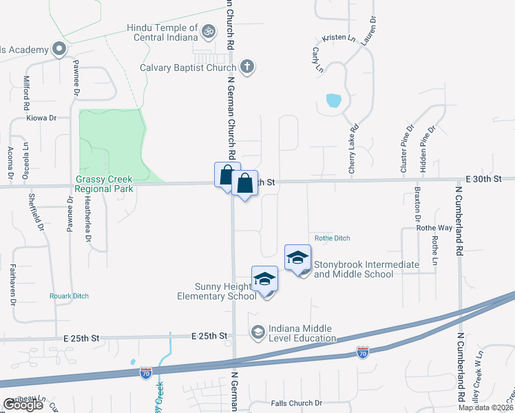 map of restaurants, bars, coffee shops, grocery stores, and more near 2829 Pointe Bay Road in Indianapolis