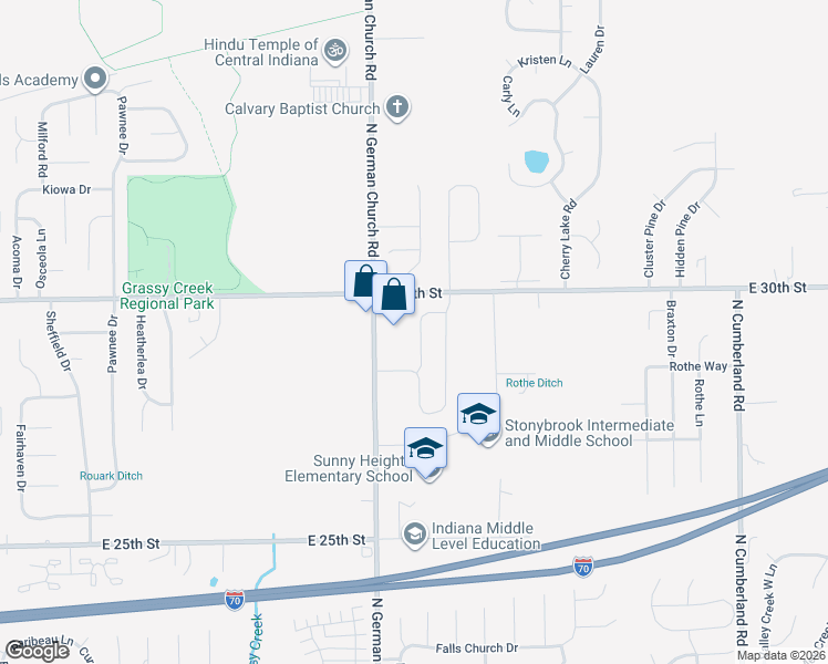 map of restaurants, bars, coffee shops, grocery stores, and more near 2829 Pointe Bay Road in Indianapolis