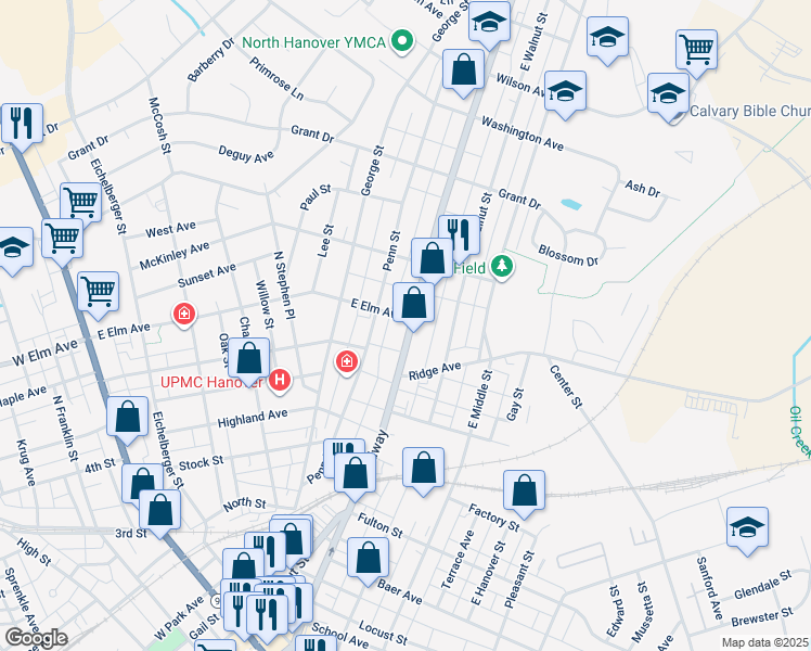 map of restaurants, bars, coffee shops, grocery stores, and more near 642 Broadway in Hanover