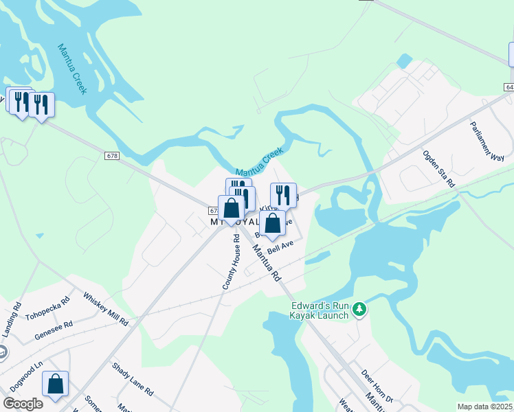 map of restaurants, bars, coffee shops, grocery stores, and more near 127 Kings Highway in Mount Royal