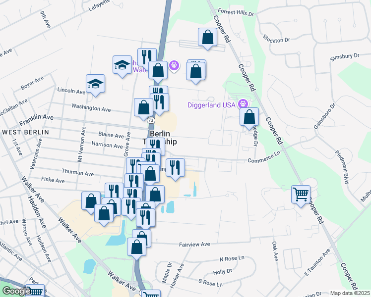 map of restaurants, bars, coffee shops, grocery stores, and more near 424 East Franklin Avenue in Berlin Township