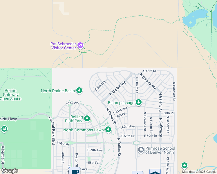 map of restaurants, bars, coffee shops, grocery stores, and more near East 64th Avenue in Denver