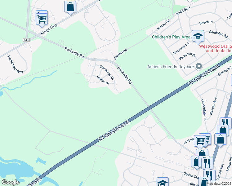 map of restaurants, bars, coffee shops, grocery stores, and more near 118 Cinnamon Road in West Deptford