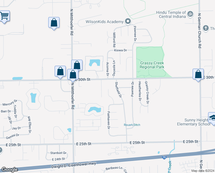 map of restaurants, bars, coffee shops, grocery stores, and more near 276 East 30th Street in Indianapolis