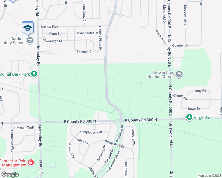 map of restaurants, bars, coffee shops, grocery stores, and more near 8480 East County Road 300 North in Brownsburg