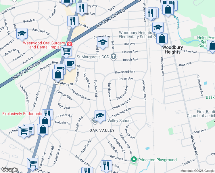 map of restaurants, bars, coffee shops, grocery stores, and more near 428 Dickinson Road in Wenonah