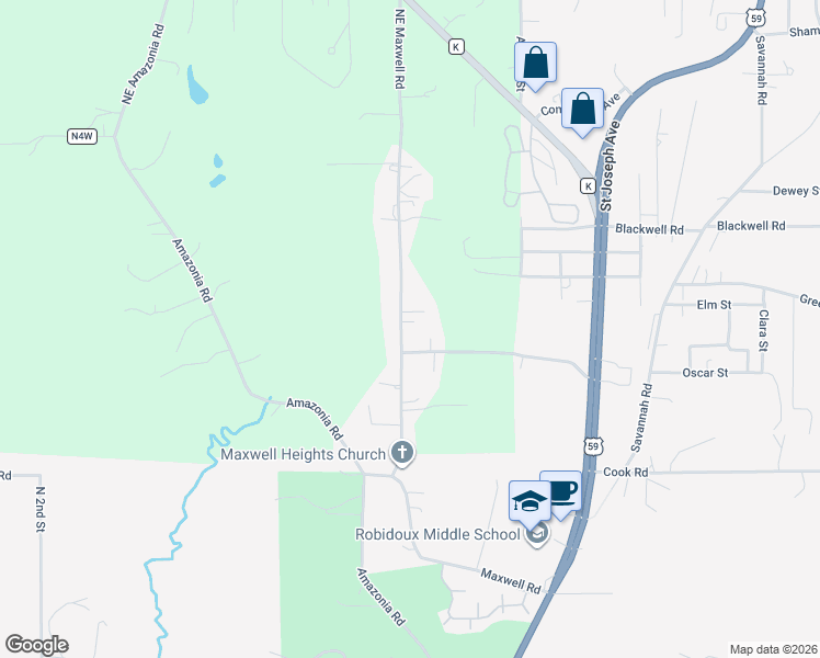 map of restaurants, bars, coffee shops, grocery stores, and more near 4813 Maxwell Road in Saint Joseph