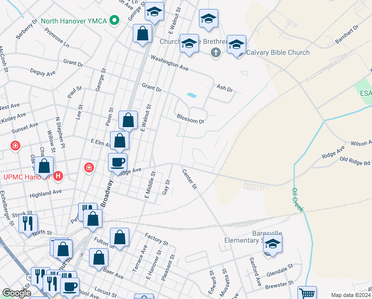 map of restaurants, bars, coffee shops, grocery stores, and more near 854 Grant Drive in Hanover