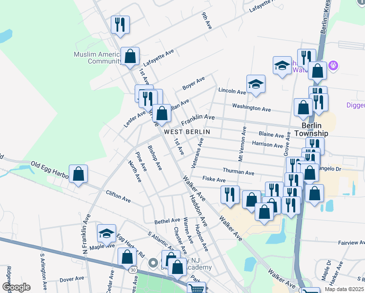 map of restaurants, bars, coffee shops, grocery stores, and more near in Berlin Township