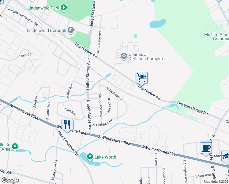 map of restaurants, bars, coffee shops, grocery stores, and more near 2313 North Cuthbert Drive in Lindenwold