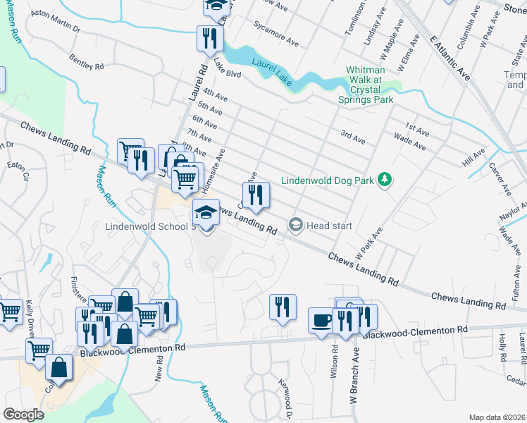 map of restaurants, bars, coffee shops, grocery stores, and more near 440 9th Avenue in Lindenwold