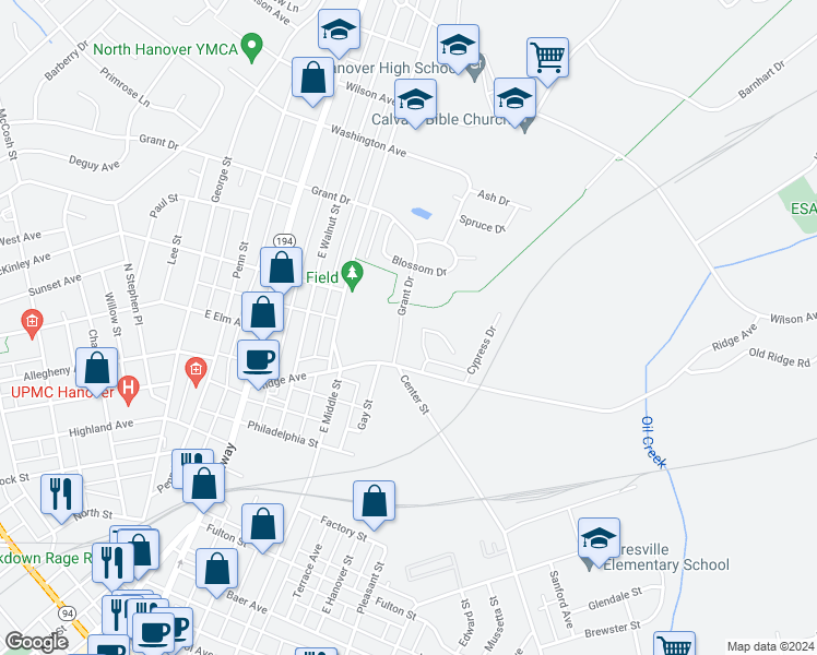 map of restaurants, bars, coffee shops, grocery stores, and more near 850 Grant Drive in Hanover