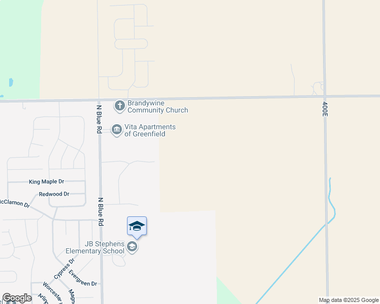 map of restaurants, bars, coffee shops, grocery stores, and more near Fairmount Drive in Greenfield