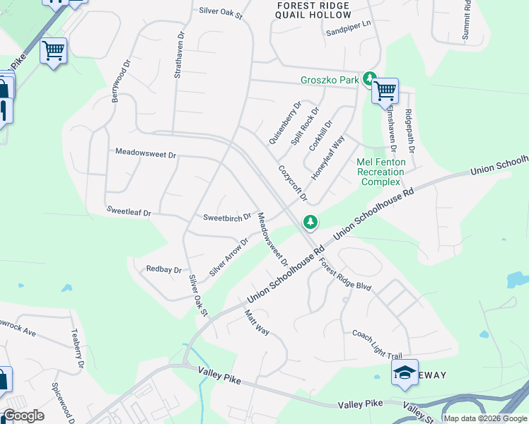 map of restaurants, bars, coffee shops, grocery stores, and more near 4086 Meadowsweet Drive in Dayton