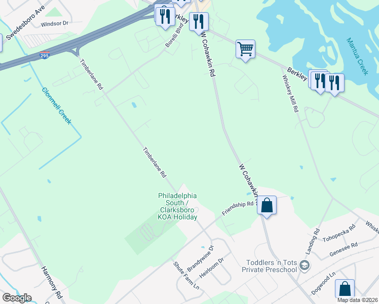 map of restaurants, bars, coffee shops, grocery stores, and more near 123 West Cohawkin Road in Clarksboro