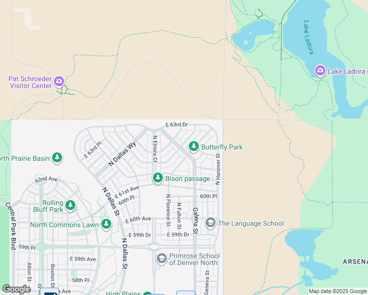 map of restaurants, bars, coffee shops, grocery stores, and more near 6353 North Fulton Street in Denver