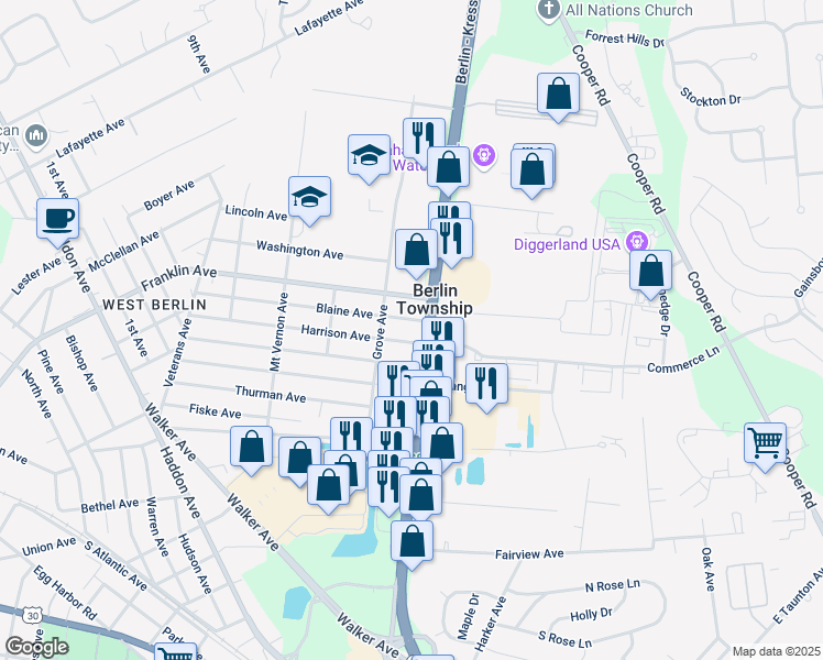 map of restaurants, bars, coffee shops, grocery stores, and more near in Berlin Township